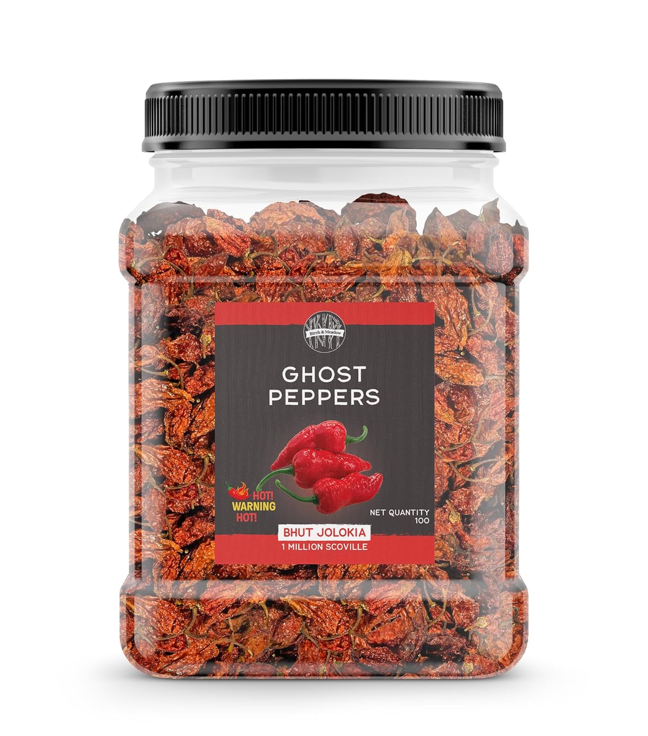 Birch & Meadow 100 Count Of Ghost Chile Pepper Pods, Extremely Hot, 1,000,000 Shu