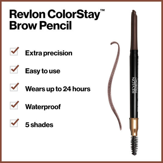 Revlon Colorstay Eyebrow Pencil With Spoolie Brush, Waterproof, Longwearing, Angled Tip Applicator For Perfect Brows, 220 Dark Brown, 0.021 Oz