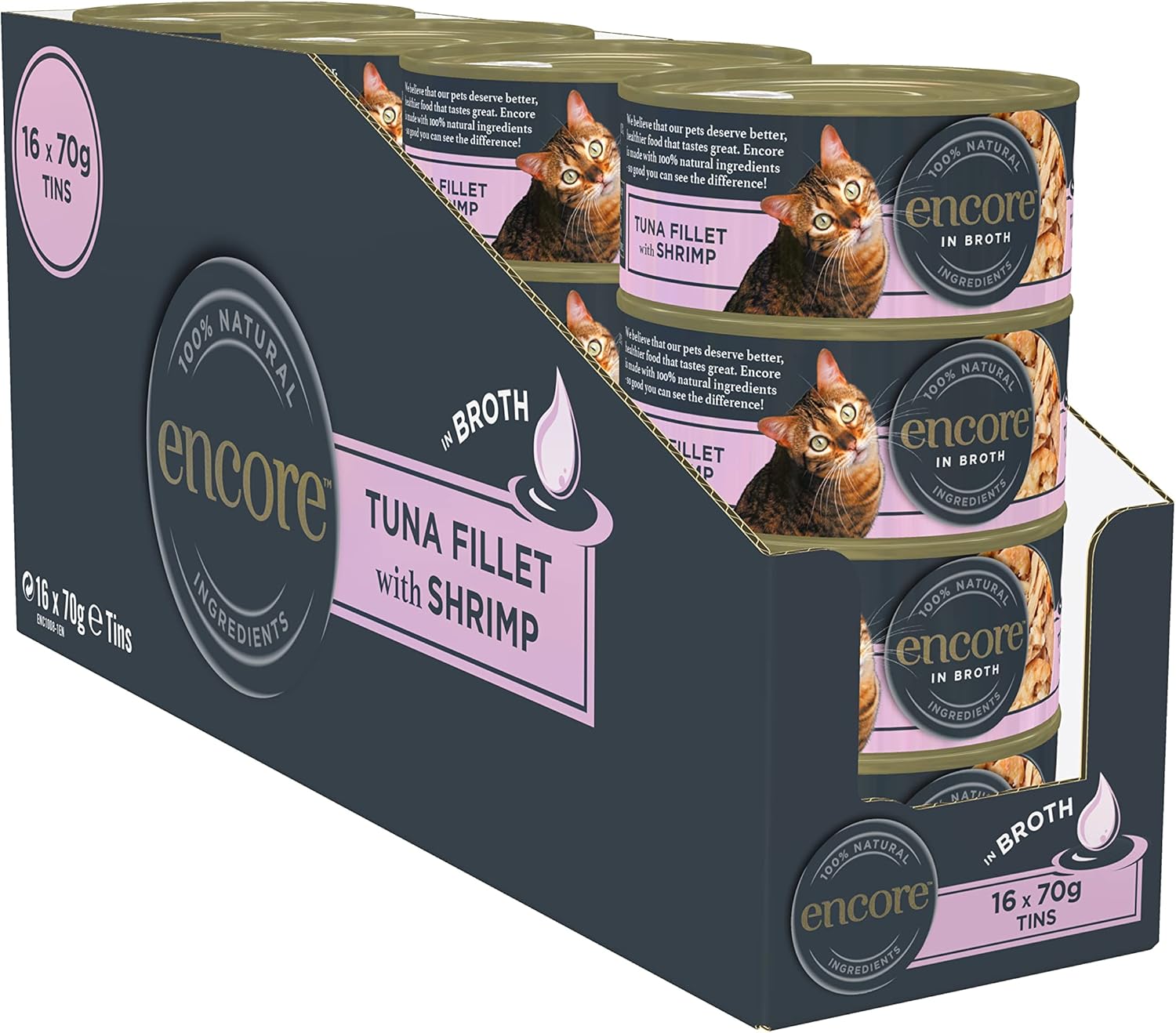 Encore 100% Natural Wet Cat Food, Tuna with Shrimp in 70 g Tins (Pack of 16)?ENC4003