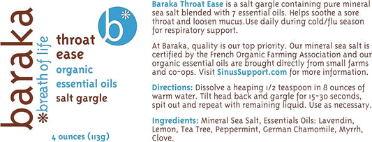 Throat Ease Salt Gargle 4 Oz. - Organic Sea Salt And Essential Oils For Adults And Children