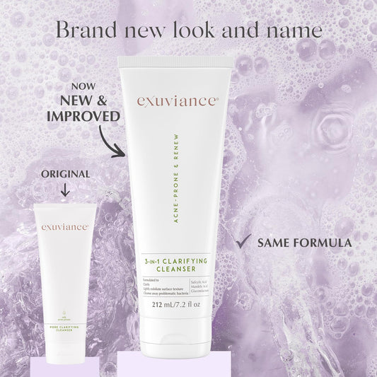 Exuviance 3-In-1 Clarifying Anti-Aging Cleanser For Acne-Prone Skin With Salicylic Acid, Soap-Free Makeup Remover And Oil Control Face Wash, Exfoliates, Soothes & Improves Skin Texture, 7.2 Fl. Oz