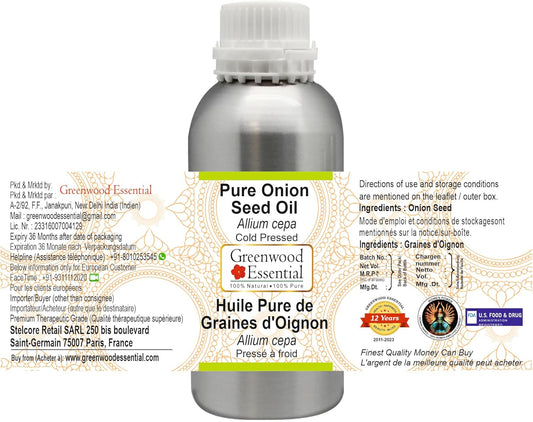 Greenwood Essential Pure Onion Seed Oil (Allium Cepa) Cold Pressed 200Ml (6.76 Oz)