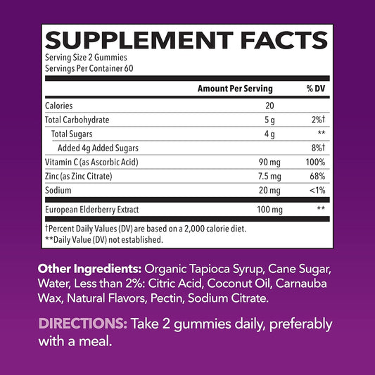 Sambucus Elderberry Gummies For Adults | Immune Support Gummies With Elderberry, Vitamin C And Zinc | Sambucus Elderberry Immune Support With Elderberry Extract | 2 Month Supply Berry-Flavored Gummies