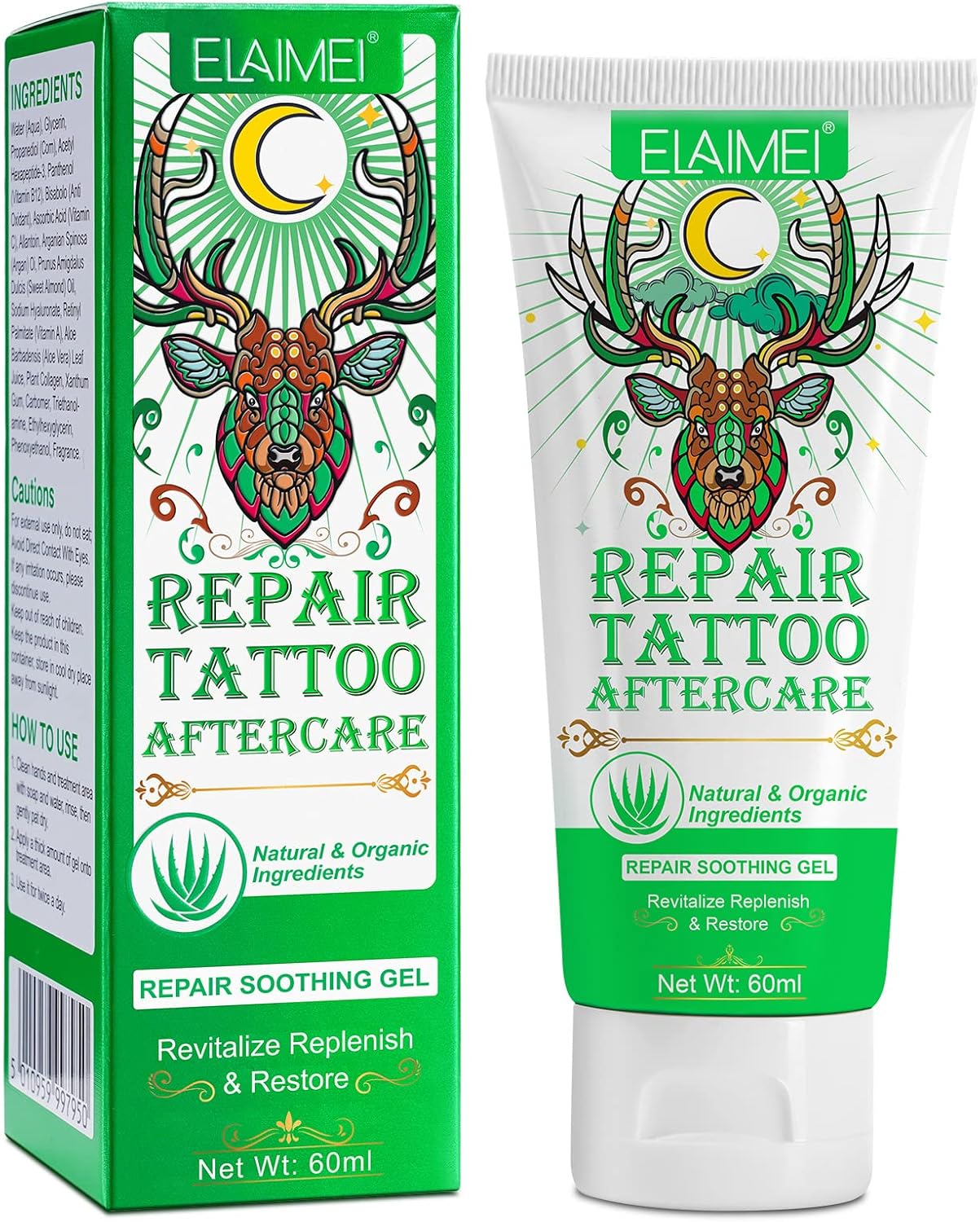 Tiuedu Repair Tattoo Gel, Tattoo Aftercare, Tattoo Balm For Before, During, After The Tattoo Process, Promotes Healing, Enhances Colors, Soothing Tattoo Care With Natural Ingredients(60Ml)