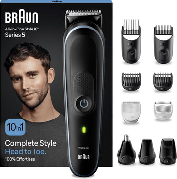 Braun All-In-One Style Kit Series 5 Mgk5410, 9-In-1 Everyday Grooming Kit For Men, For Beard Trimming, Hair Clipping, Ear, Nose & More, With Ultra-Sharp Blade, Pouch, Waterproof