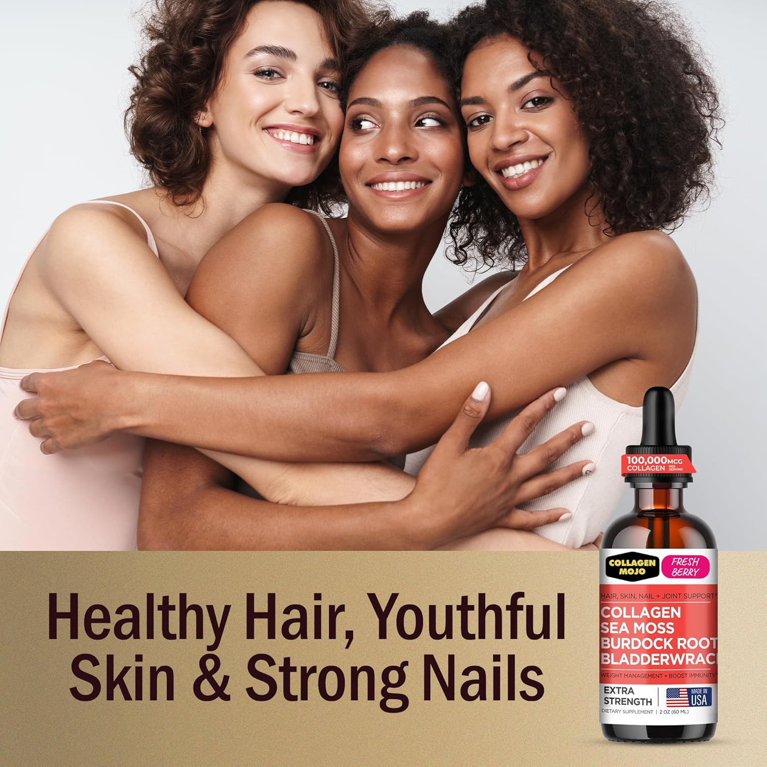 Collagen Mojo - Liquid Collagen For Women & Men, Collagen Peptides With Sea Moss, Burdock Root & Bladderwrack - Hair, Skin, Nails, Joint Support, Weight Management, High Absorption - 100,000Mcg, 2 Oz : Health & Household