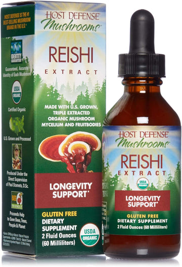 Host Defense, Reishi Extract, Supports General Wellness and Vitality, Mushroom Supplement, Plain, 2