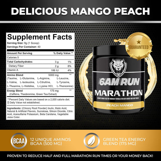 6AM Run Marathon - Pre Workout Powder for Distance Running & Essential Amino Energy - No Jitters, High Energy for Cardio & Stamina Formula - All Natural, Keto, Vegan