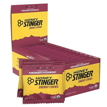 Honey Stinger Organic Pomegranate Passionfruit Energy Chew | Gluten Free & Caffeine Free | For Exercise, Running And Performance | Sports Nutrition For Home & Gym, Pre And Mid Workout | 12 Pack