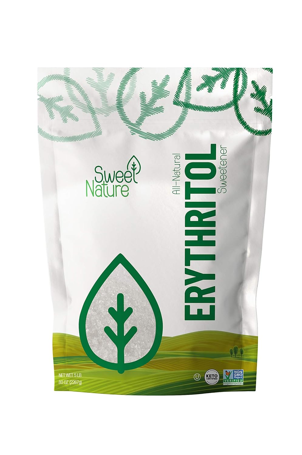 Sweet Nature Erythritol Sugar Free Sweetener - All Natural - Non Gmo - Kosher- Keto Friendly 80 Oz