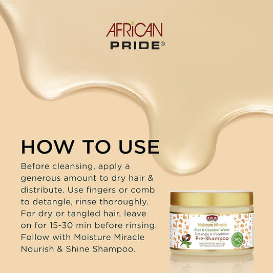 African Pride Moisture Miracle Pre-Shampoo & Leave-In Cream - Helps Minimize Hair Breakage & Provides Intense Moisture for Natural Coils & Curls, Detangles & Conditions, 12 Oz & 15 Oz