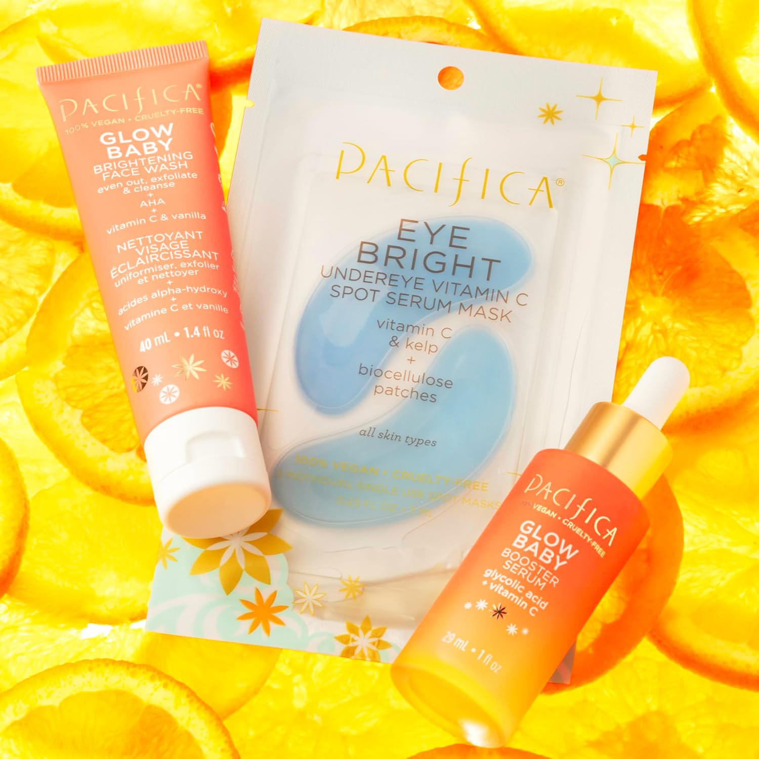 Pacifica Beauty | Glow Baby Vitamin C Trial + Value Kit | 3-Piece Skin Care Gift Set | Travel Friendly | Brightening Face Serum, Face Wash/Cleanser, Under Eye Patches | Glycolic Acid, AHA | Vegan : Beauty & Personal Care