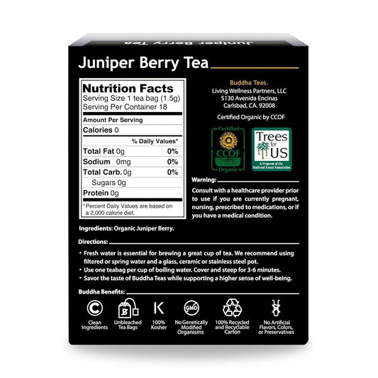 Buddha Teas Organic Juniper Berry Tea - Ou Kosher, Usda Organic, Ccof Organic, 18 Bleach-Free Tea Bags