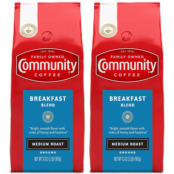 Community Coffee Breakfast Blend Ground Coffee, Medium Roast, 32 Ounce (Pack of 2)