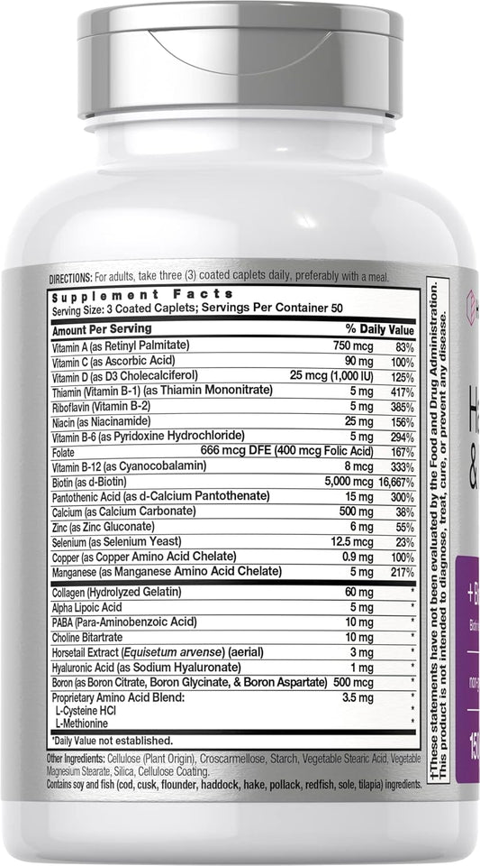 Horbäach Hair Skin And Nails Vitamins | 150 Caplets | With Biotin And Collagen | Supplement For Women And Men | Non-Gmo, Gluten Free