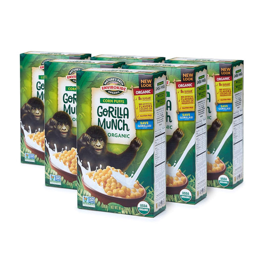 EnviroKidz Gorilla Munch Organic Corn Puffs Cereal, 10 Ounce (Pack of 6), Gluten Free, Non-GMO, EnviroKidz by Nature's Path
