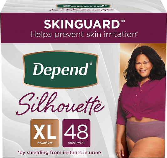 Depend Silhouette Adult Incontinence and Postpartum Underwear for Women, Extra-Large, Maximum Absorbency, Berry, 48 Count (2 Packs of 24), Packaging May Vary : Health & Household