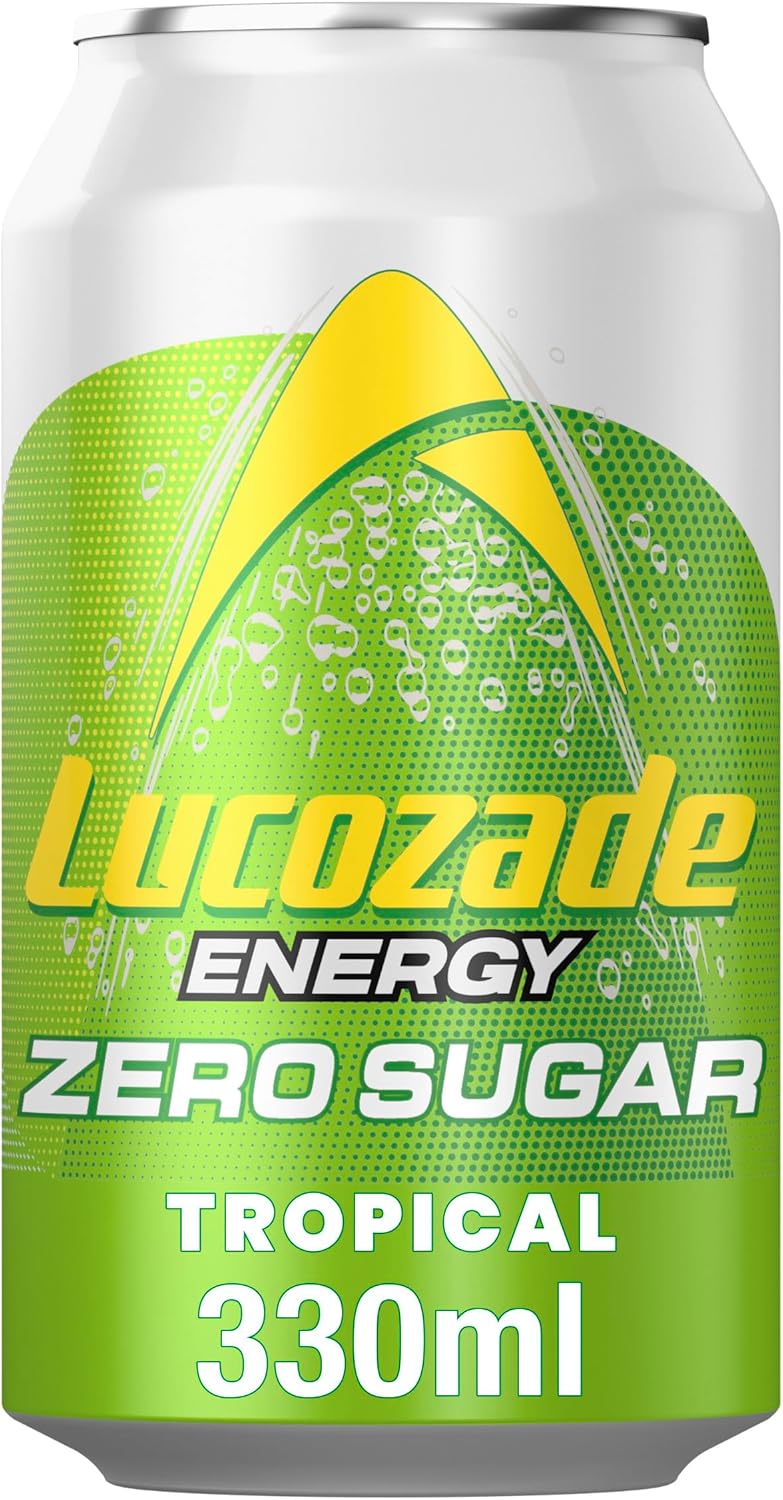 Lucozade Energy Zero Sugar Drink Tropical 330Ml Can (Pack Of 6)