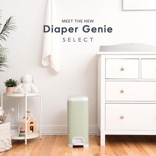 Diaper Genie Select Pail (Green) Is Made Of Durable Stainless Steel And Includes 1 Starter Square Refill That Can Hold Up To 165 Newborn-Sized Diapers