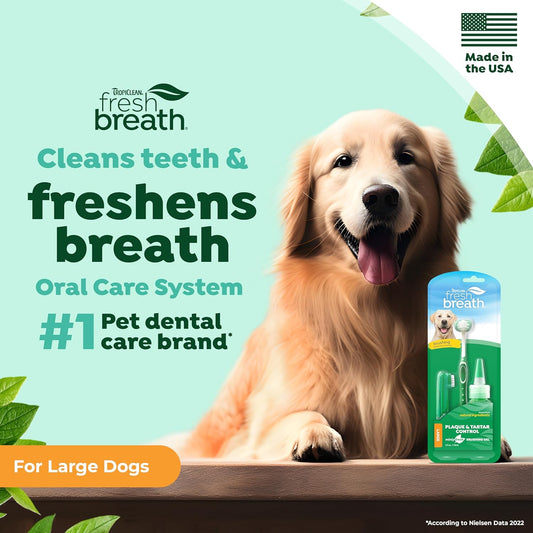 TropiClean Fresh Breath Dog Teeth Cleaning Oral Care Kit - Breath Freshener Dental Care - Complete Dog Toothbrush Kit for Large Dogs - Helps Remove Plaque & Tartar, Large Dogs, 59ml?FBOCK2Z