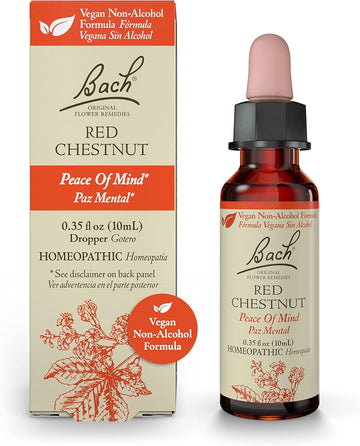 Bach Original Flower Remedies, Red Chestnut For Peace Of Mind (Non-Alcohol Formula), Natural Homeopathic Flower Essence, Holistic Wellness And Stress Relief, Vegan, 10Ml Dropper