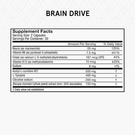 Momentous Brain Drive Nootropic Supplement - Brain Supplement For Memory And Focus Support - Nsf Certified, Gmo-Free, Gluten Free, 30 Servings