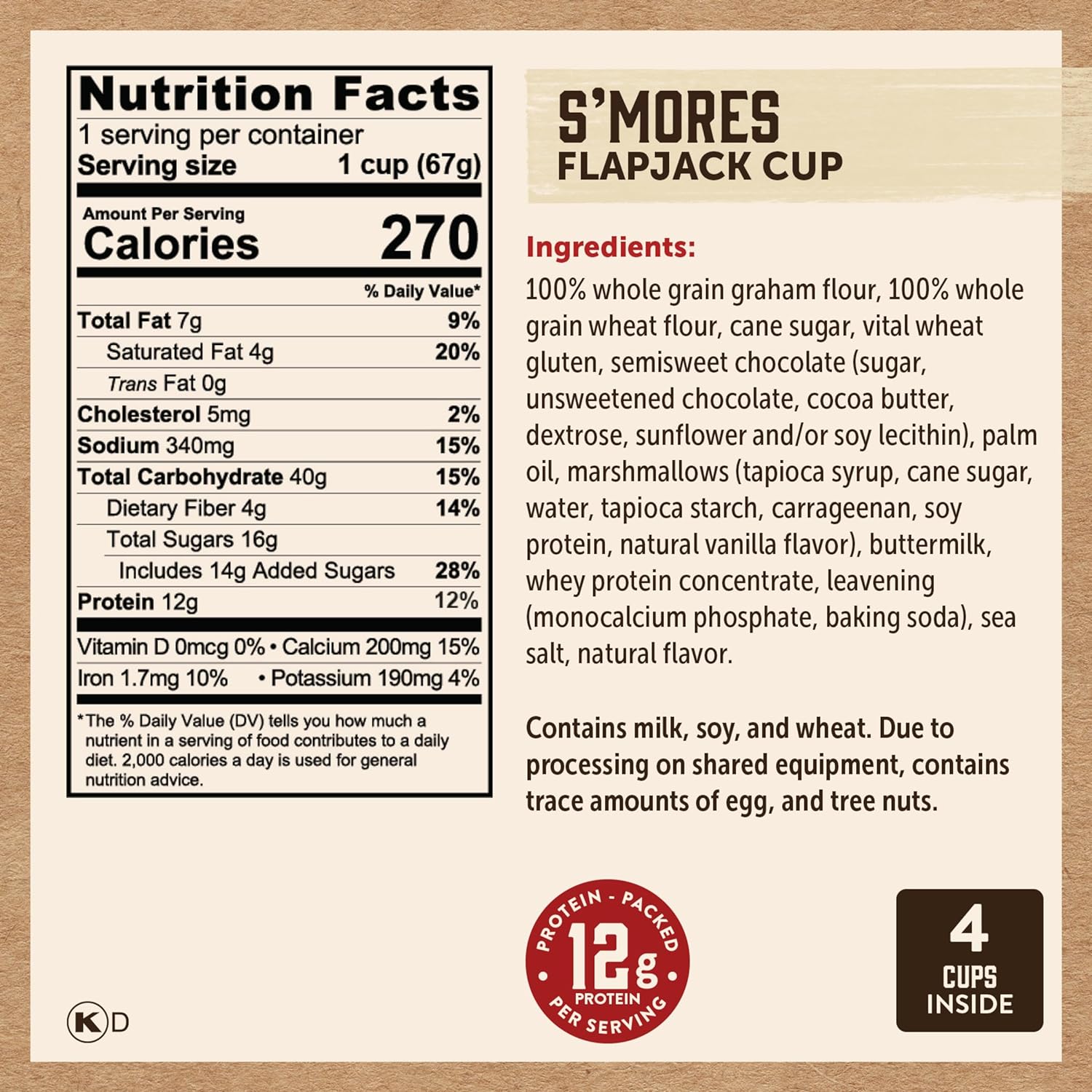 Kodiak Cakes Protein Pancake On The Go Flapjack Cups Mix; Buttermilk, Chocolate Chip, & S’mores Variety Pack : Grocery & Gourmet Food