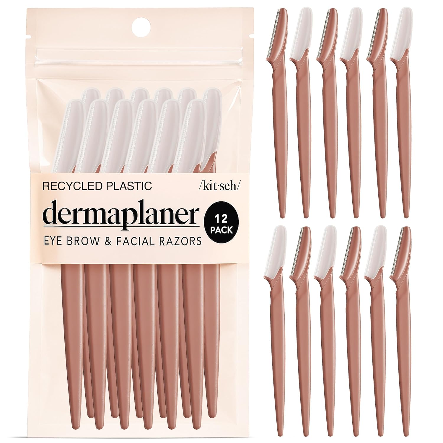 Kitsch Dermaplane Razor For Women Face - Face Razors For Women And Men - Eyebrow Trimmer, Shaver, Recycled Plastic Dermaplaning And Skin Care Tool - Terracotta, 12 Pcs