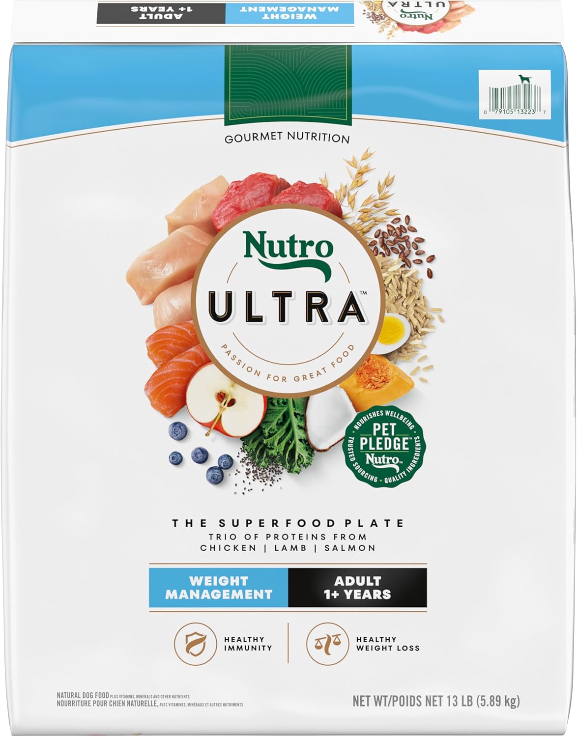 Nutro Ultra Adult Weight Management Dry Dog Food, Chicken, Lamb And Salmon Protein Trio, 13 Lb. Bag