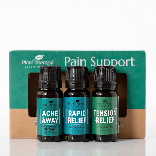 Plant Therapy Pain Support Essential Oil Blend Set 10 Ml (1/3 Oz) Each Of Ache Away, Rapid Relief & Tension Relief, Pure, Undiluted, Essential Oil Blends
