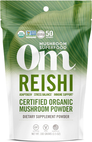 Om Mushroom Superfood Reishi Organic Mushroom Powder, 3.5 , 50 Servings, Adaptogen, Stress & Immune Support, Superfood Mushroom Supplement