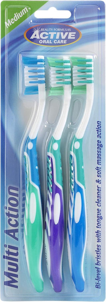 Beauty Formulas Active Oral Care Multi-Action Toothbrush 3-Pieces, Assorted