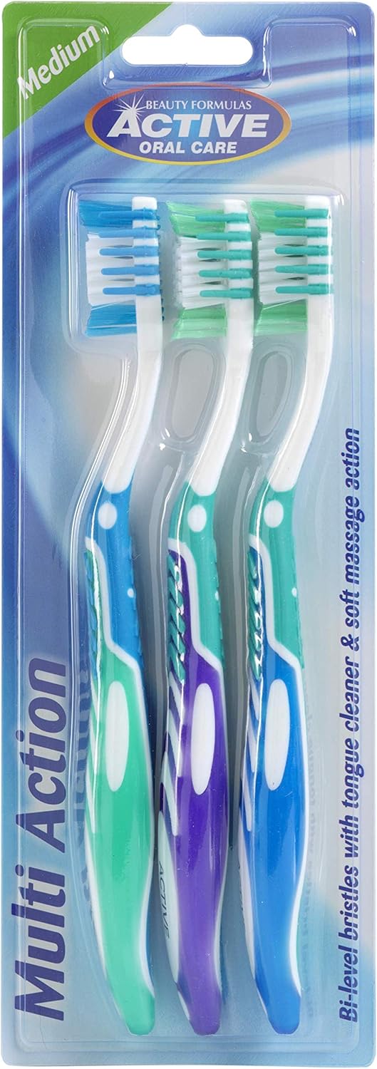 Beauty Formulas Active Oral Care Multi-Action Toothbrush 3-Pieces, Assorted