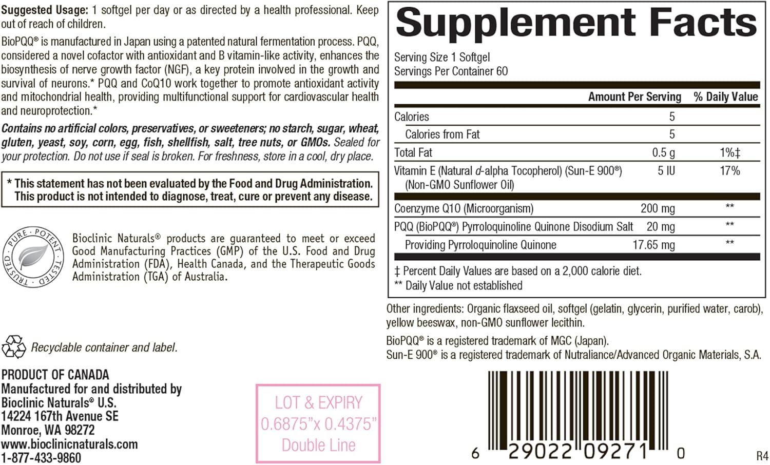 Cerebrovital Pqq-10 60 Softgels - Bioclinic Naturals : Health & Household