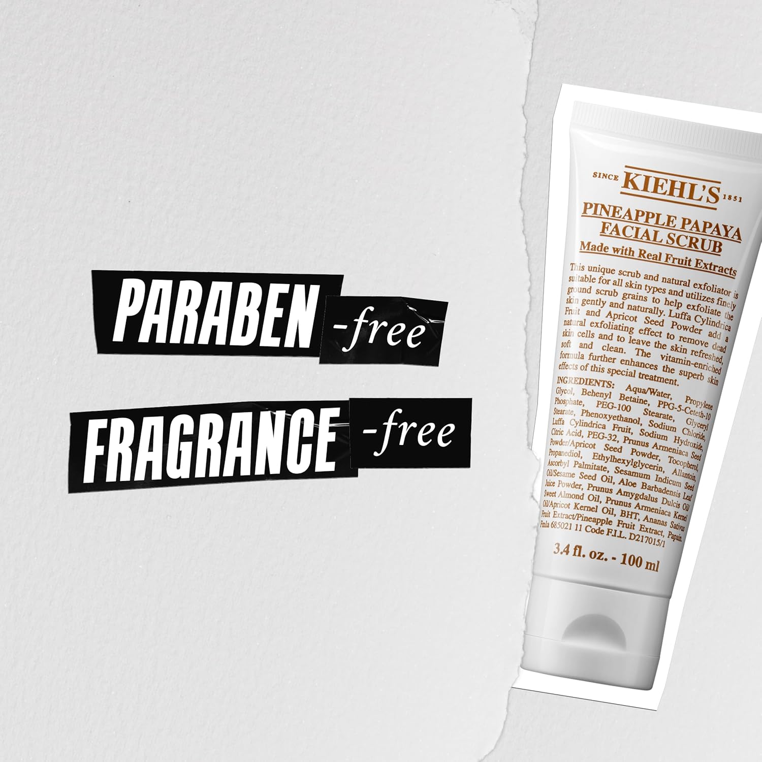 Kiehl'S Pineapple Papaya Facial Scrub, Exfoliating Face Cleanser For All Skin Types, Removes Dead Skin For Softer & Smoother Skin, With Luffa Cylindrica Fruit & Apricot Seed Powder - 3.4 Fl Oz : Beauty & Personal Care