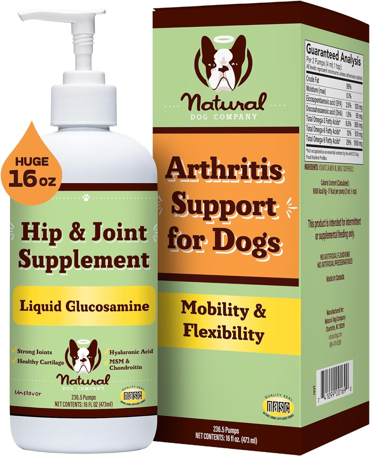 Natural Dog Company Liquid Glucosamine Supplement, Extra Strength Joint Support, Decreases Inflammation, Improves Mobility, & Alleviates Pain, All-Natural, 16 Ounces