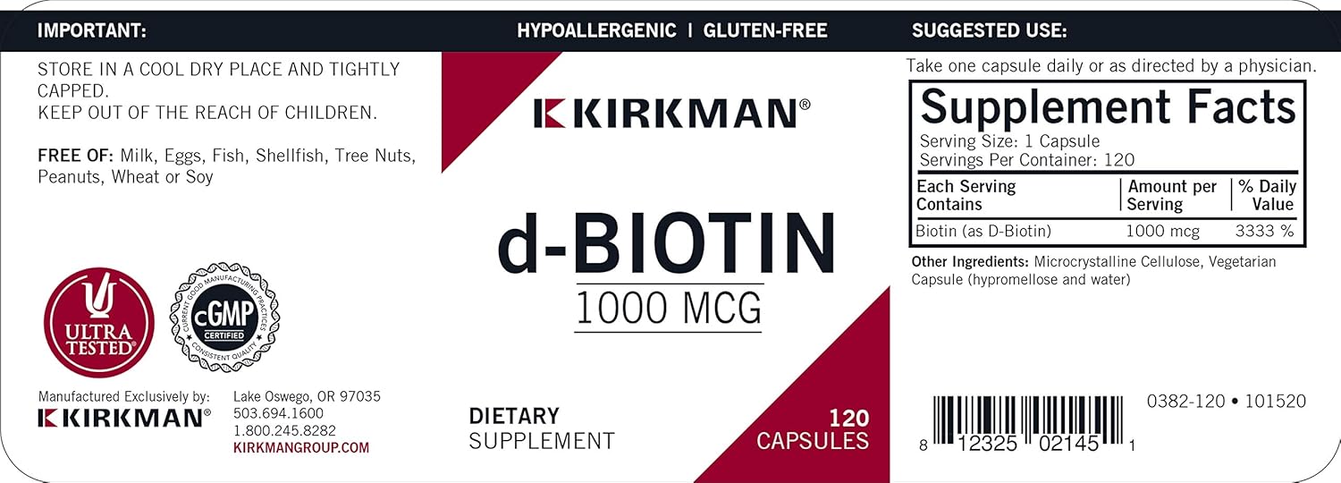 d-Biotin 1000 mcg Capsules - Hypo - 120 count : Health & Household