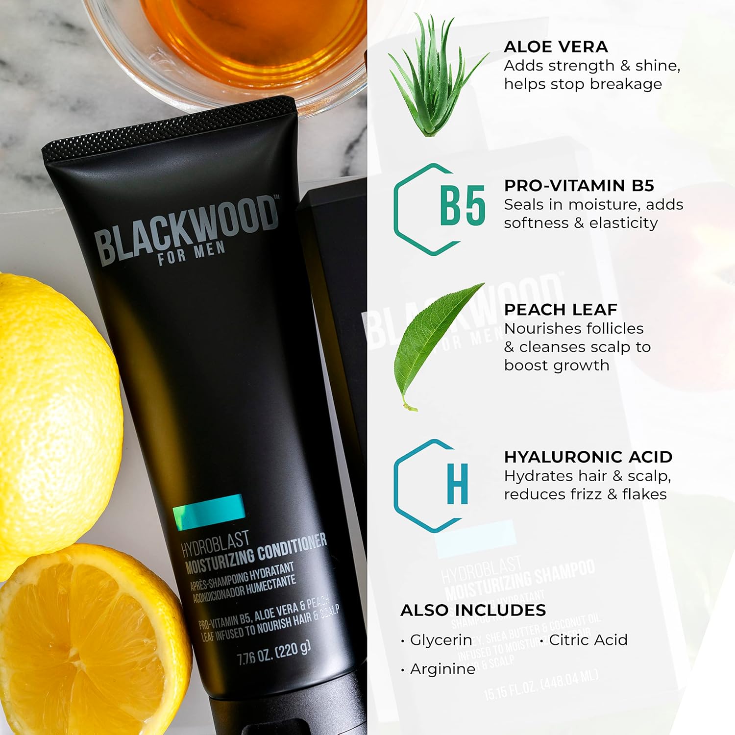 BLACKWOOD FOR MEN Hair Care Bundle: Hydroblast Moisturizing Shampoo (17 oz), HydroBlast Moisturizing Conditioner (4.59 oz), and Scalp Massager : Beauty & Personal Care