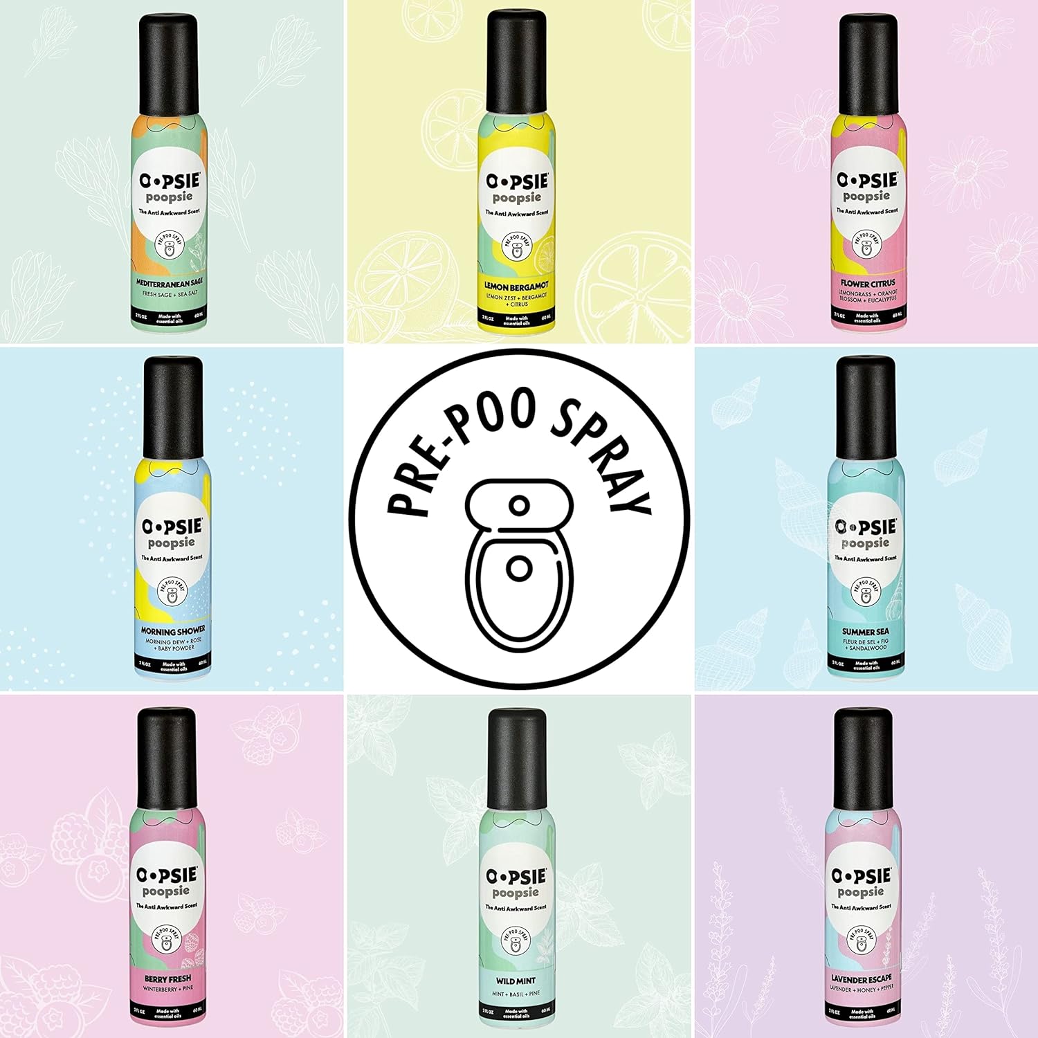 Oopsie Poopsie Pre-Poo toilet spray, discreet & portable original odor deodorizer scents. Pocket-friendly pre-poo spray to use on the go 2oz 8-bottle variety pack for 8-distinct aroma experience : Health & Household