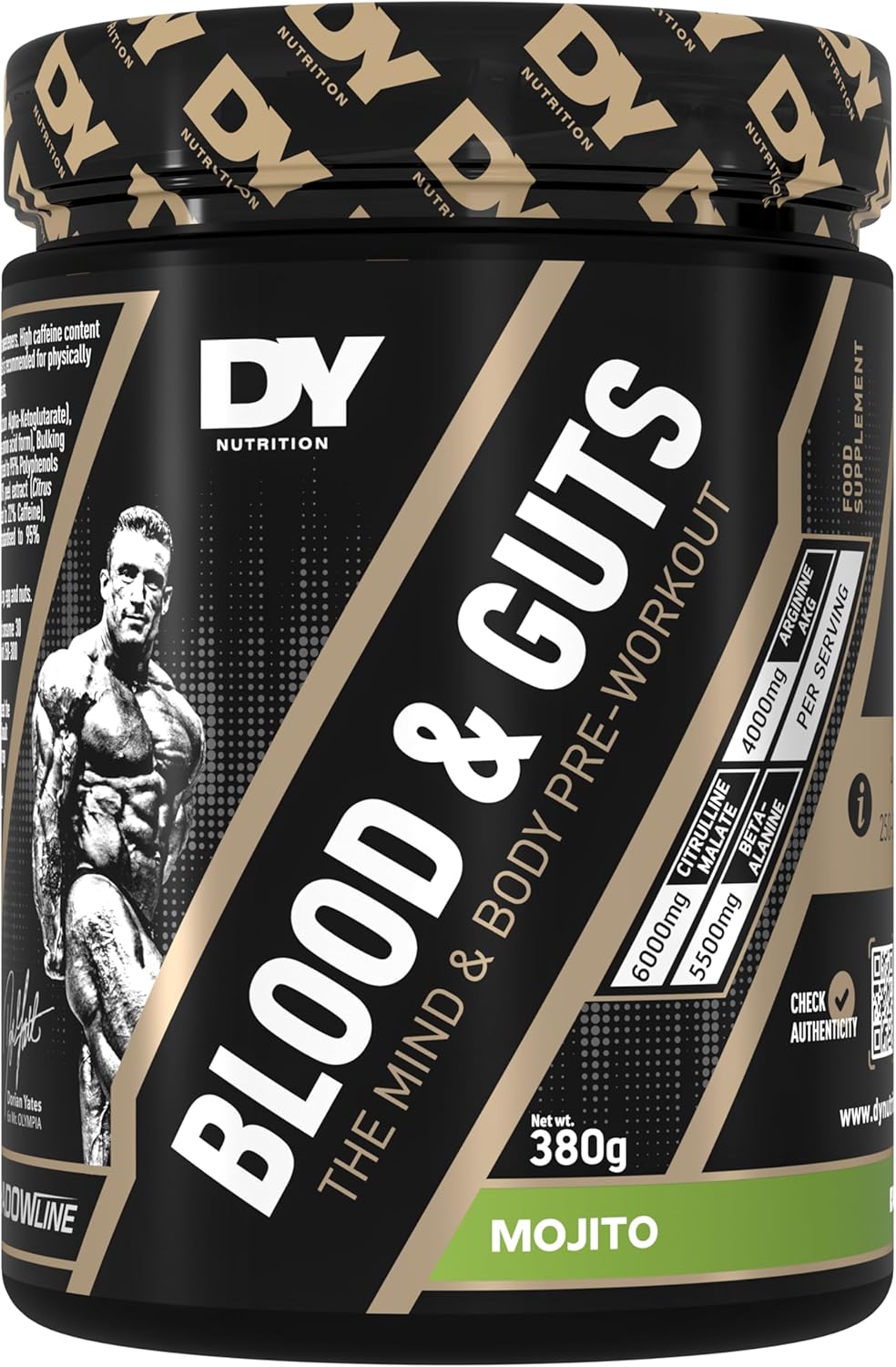 Dy Nutrition - Blood And Guts Pre Workout Powder, 380G (Mojito) - High Strength Preworkout With 350Mg Caffeine, Citrulline Malate, Beta Alanine, Arginine Akg, L-Tyrosine, Vitamin B3 For Men & Women