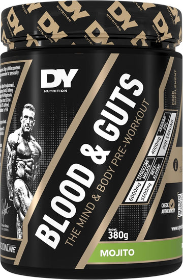 Dy Nutrition - Blood And Guts Pre Workout Powder, 380G (Mojito) - High Strength Preworkout With 350Mg Caffeine, Citrulline Malate, Beta Alanine, Arginine Akg, L-Tyrosine, Vitamin B3 For Men & Women