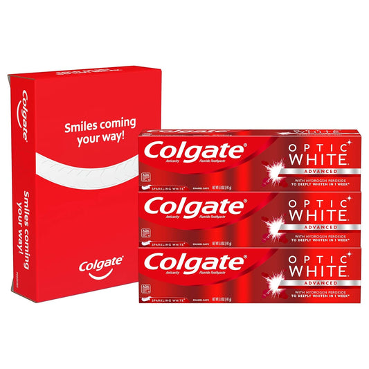 Colgate Optic White Whitening Toothpaste, Sparkling White - 5 Ounce (3 Pack)