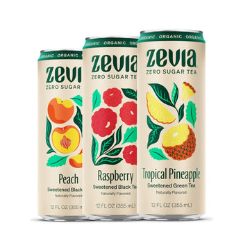 Zevia Organic Sugar Free Iced Tea, Fruity Tea Variety Pack, 12 Ounce Cans (Pack Of 15)