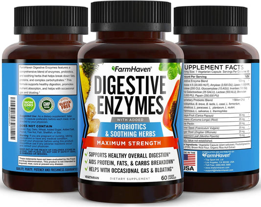 FarmHaven Digestive Enzymes with 18 Probiotics & Herbs | Papaya, Bromelain, Protease & More for Lactose Absorption & Better Digestion | Helps Bloating, Gas, Constipation | Vegetarian, 120 Capsules