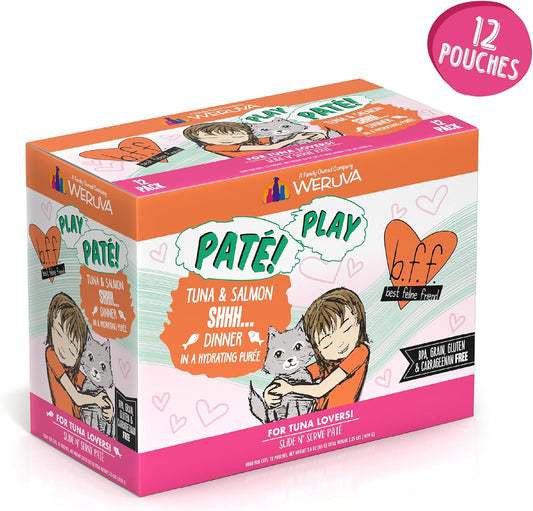 Weruva B.F.F. Play - Best Feline Friend Paté Lovers, Aw Yeah!, Tuna & Salmon Shhh... With Tuna & Salmon, 3Oz Pouch (Pack Of 12)