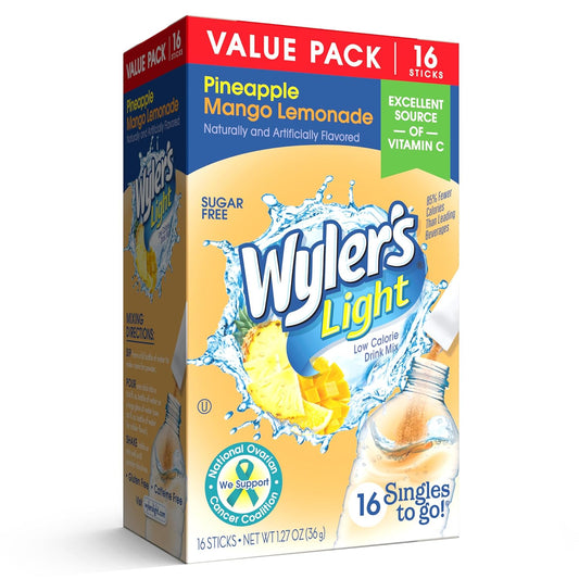 Wyler'S Light Singles To Go Powder Packets, Water Drink Mix, 16 Count, 6 Boxes (96 Single Servings) (Pineapple Mango Lemonade)