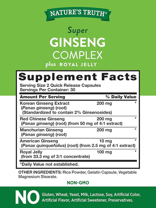 Super Ginseng Complex | 60 Capsules | With Royal Jelly | From Ginseng Extract | Non-Gmo, Gluten Free Supplement | By Nature'S Truth