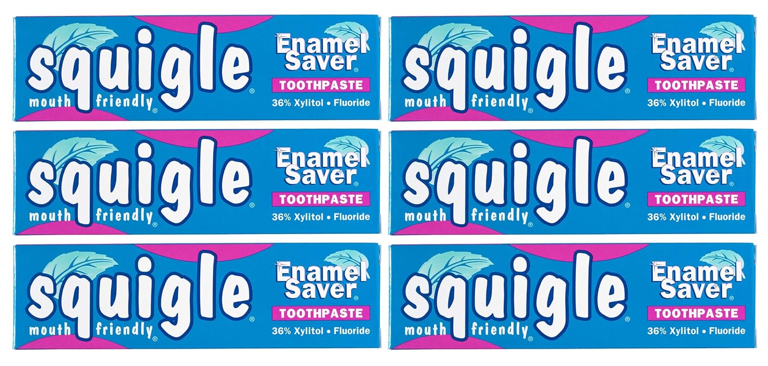 Squigle Enamel Saver Toothpaste (Canker Sore Prevention & Treatment) Prevents Cavities, Perioral Dermatitis, Bad Breath, Chapped Lips - 6 Pack