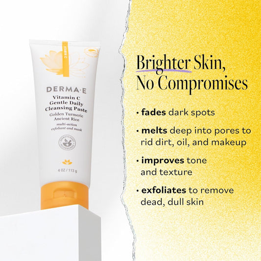 Derma E Vitamin C Gentle Daily Cleansing Paste – Vitamin C Face Mask Or Cleanser With Turmeric - Facial Mask Brightens & Clarifies, 4.0 Oz
