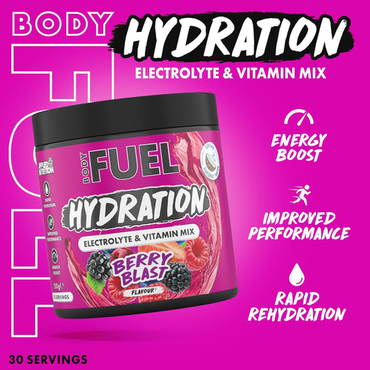 Bodyfuel Hydration Electrolyte & Vitamin Powder - Natural Energy & Reduces Tiredness & Optimise Hydration (210G - 30 Servings)(Lemon & Lime)